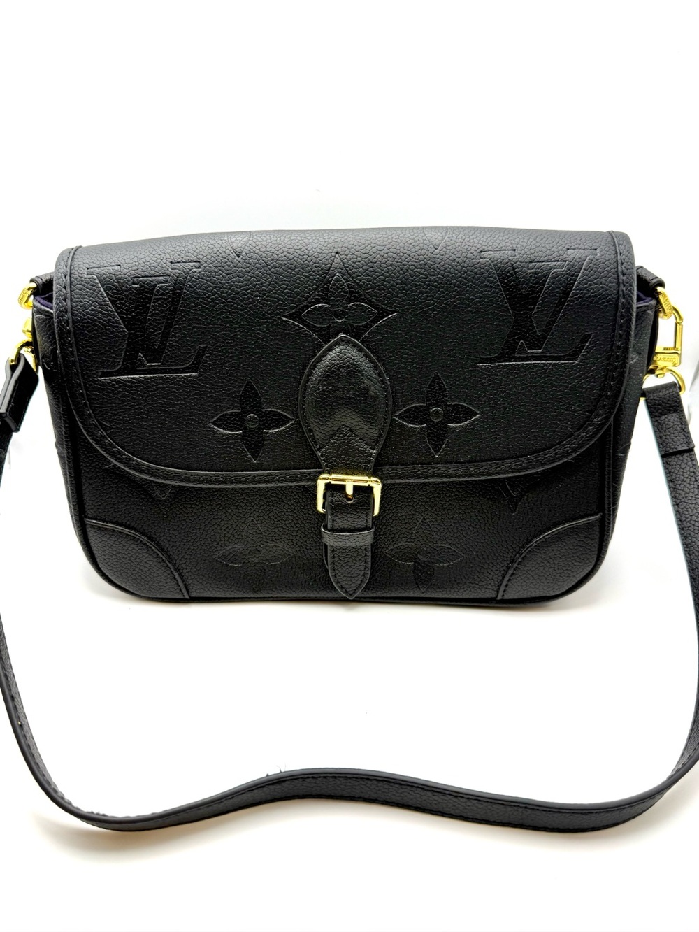 Black Embossed Monogram Crossbody Bag Purse